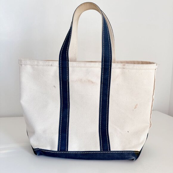 VINTAGE LLBEAN BOAT & TOTE BAG - WHITE WITH NAVY - MONOGRAM EFK - MEDIUM 16" - Picture 5 of 12